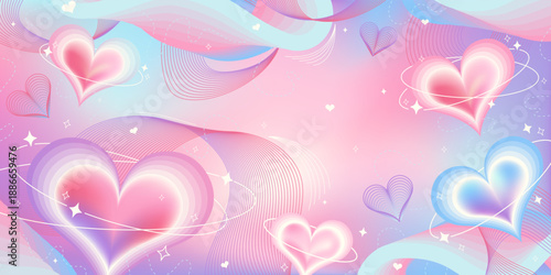 Modern Valentine Heart Background with Pastel Gradient Waves and Futuristic Romantic Design