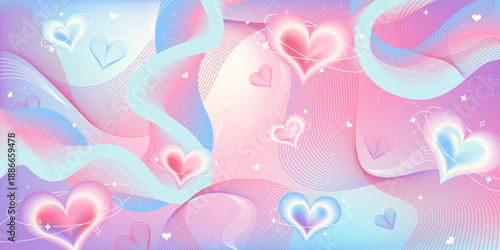 Modern Valentine Heart Background with Pastel Gradient Waves and Futuristic Romantic Design