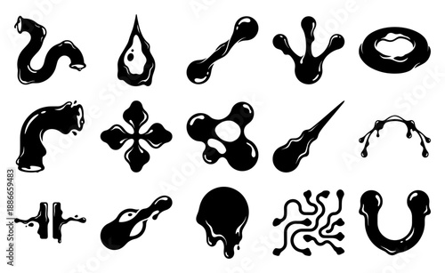 Abstract Organic Liquid Shapes and Melting Blob Graphic Element Kit for Surreal Gothic Streetwear Design