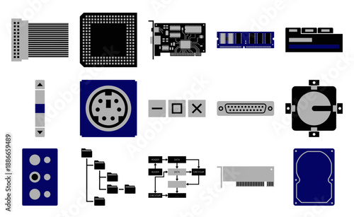 Flat Vector Computer Hardware and Software Architecture Element Kit for Information Technology and Digital Systems