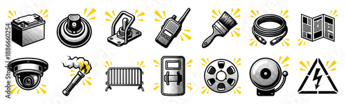 Retro Halftone Engraving Security and Industrial Equipment Element Kit for Technical Documentation