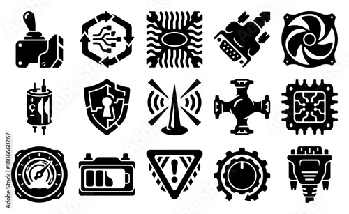 Bold Linocut Industrial Technology Component Element Kit for Hardware Engineering and Electronics Design