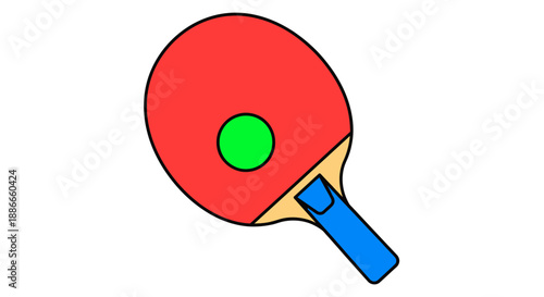 Red Ping Pong Paddle with Green Ball Illustration.