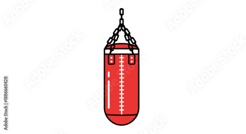 Red Punching Bag Hanging Isolated White Background.