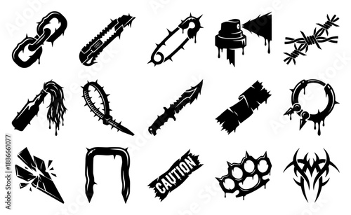 Grungy Street Culture Gothic Vector Element Kit for Alternative Apparel and Hardcore Graphic Design