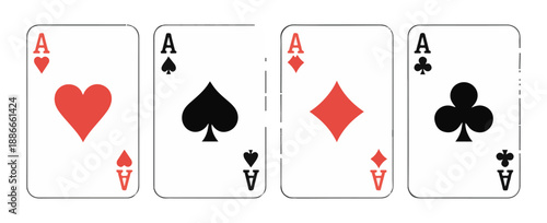 Aces set of four playing cards including hearts spades diamonds and clubs icons for casino gambling games