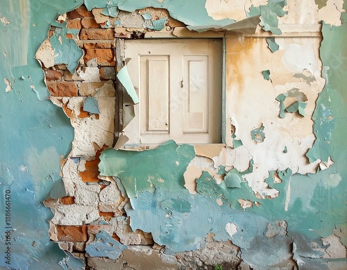 Wallpaper Mural Peeling Paint and Brick Wall with Window Frame. Torontodigital.ca