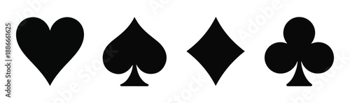 Four playing card suits hearts diamonds spades clubs arranged in a line isolated on white background vector