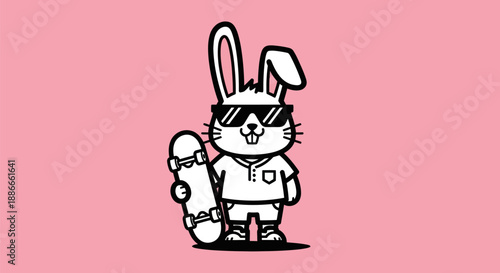 Cartoon rabbit with skateboard illustration