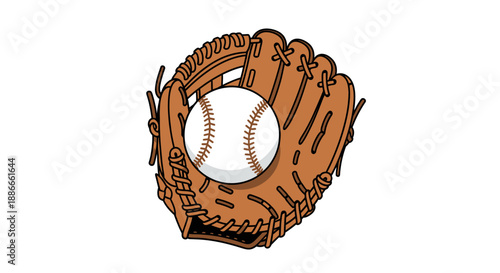 Baseball Glove and Ball Illustration on White Background.
