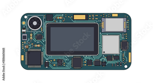 Close-up of a circuit board with various electronic components, showcasing the intricate design and advanced technology of modern electronics.