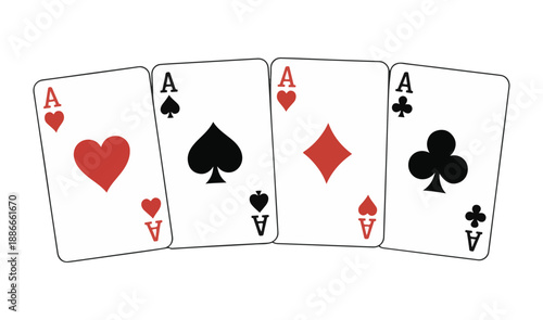 Four aces playing cards with heart spade diamond and clover suits on white background vector illustration