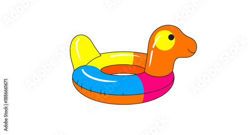Colorful Inflatable Duck Pool Float on White Background.