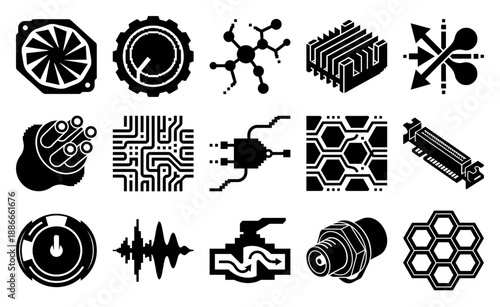 Isometric Technical Engineering Graphic Set for Industrial Hardware and Cybernetic System Design