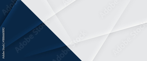 Dark blue and white abstract background. White and blue modern abstract wide banner with geometric shapes.