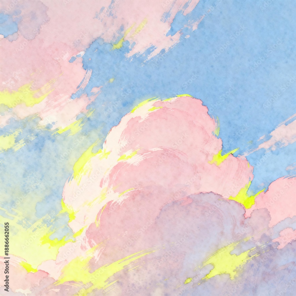 Obraz premium Vibrant Watercolor Cloudscape Dreamy Gaze Watercolor Portrait with Hopeful Skyward Glance in Uplifted Spirit in Painterly