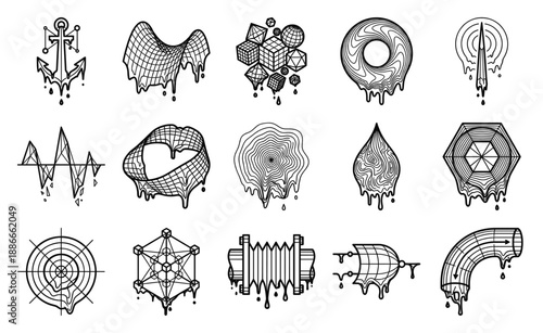 Melting Mathematical and Industrial Monoline Element Kit for Surreal Technical Design Schematics