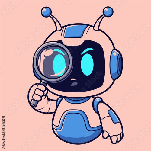 Curious robot examining object Vector