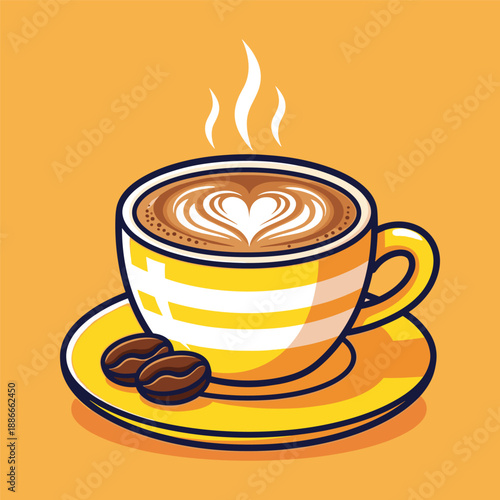 Warm coffee cup with heart design Vector