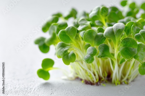 Microgreens are tiny edible shoots from various plants like arugula and kale often used in salads © VolumeThings