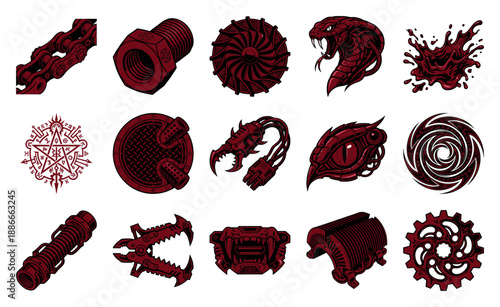 Industrial Cyberpunk Biotech Elements Graphic Set for Grimdark Sci-Fi and Horror Worldbuilding