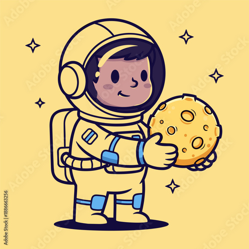 Astronaut holding moon cookie Vector