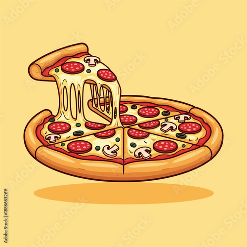 Delicious pepperoni pizza slice Vector