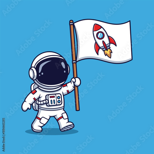 Astronaut holding rocket flag Vector