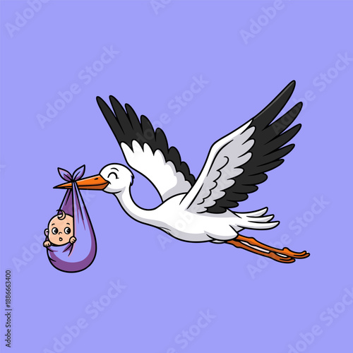 Stork delivering baby Vector