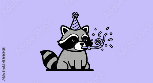 Cartoon raccoon celebrating party illustration