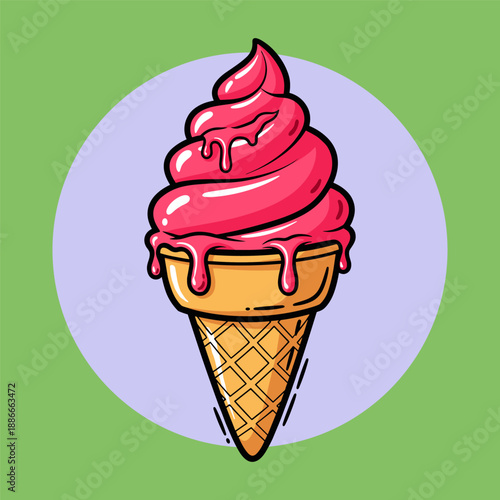Delicious strawberry ice cream cone Vector