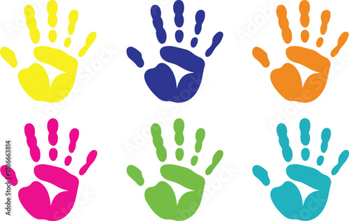 Colorful Handprints Vector Set  Multicolored Paint Hand Prints Symbolizing Diversity and Creativity