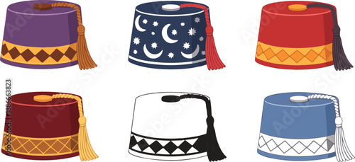 Cute Muslim Kids Cartoon Set Vector Illustrations of Children in Traditional Clothing