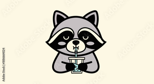 Cartoon raccoon drinking beverage illustration