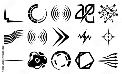 Abstract Futurist Cybercore Graphic Element Kit for Y2K Aesthetic UI and Tech Branding Projects