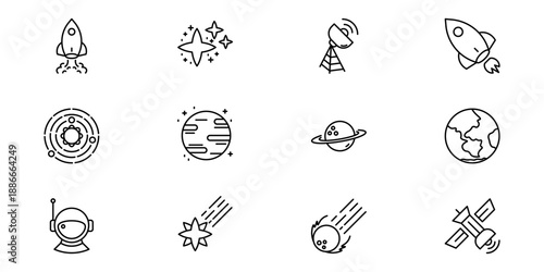 Space and astronomy outline icons set
