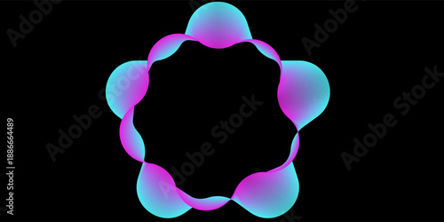 Colorful abstract background on dark space with neon waves decoration. Modern banner with glowing dynamic colors. Graphic design element liquid style concept for web, flyer, or brochure cover