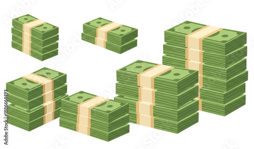 Cartoon money bundle stack set of dollar banknotes vector