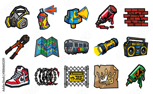 Urban Street Culture Graffiti Graphics Element Kit for Hip Hop and Underground Art Design Projects