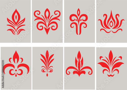 Fleur De Lis Icon Set Isolated. Fleur-de-lis emblem Vector Vintage White and Black outline icon. traditional medieval heraldry symbol.