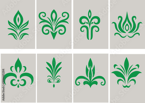 Fleur De Lis Icon Set Isolated. Fleur-de-lis emblem Vector Vintage White and Black outline icon. traditional medieval heraldry symbol.