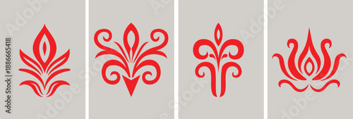 Fleur De Lis Icon Set Isolated. Fleur-de-lis emblem Vector Vintage White and Black outline icon. traditional medieval heraldry symbol.