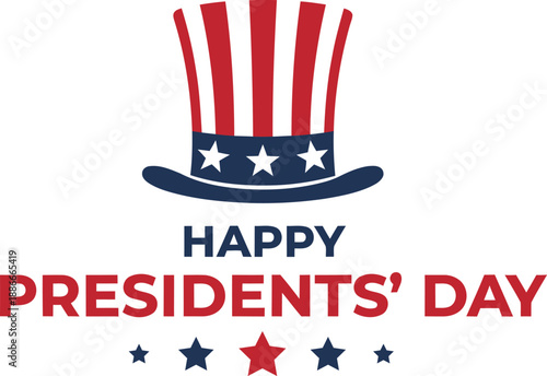 Happy presidents day greeting with uncle sam hat and stars