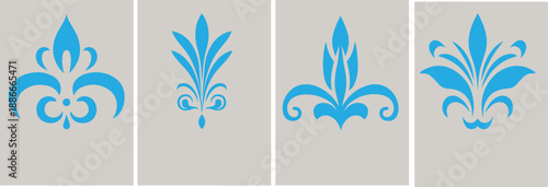 Fleur De Lis Icon Set Isolated. Fleur-de-lis emblem Vector Vintage White and Black outline icon. traditional medieval heraldry symbol.