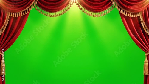 Wallpaper Mural Theater Curtain Opening with Spotlight on Green Stage from Front View Torontodigital.ca