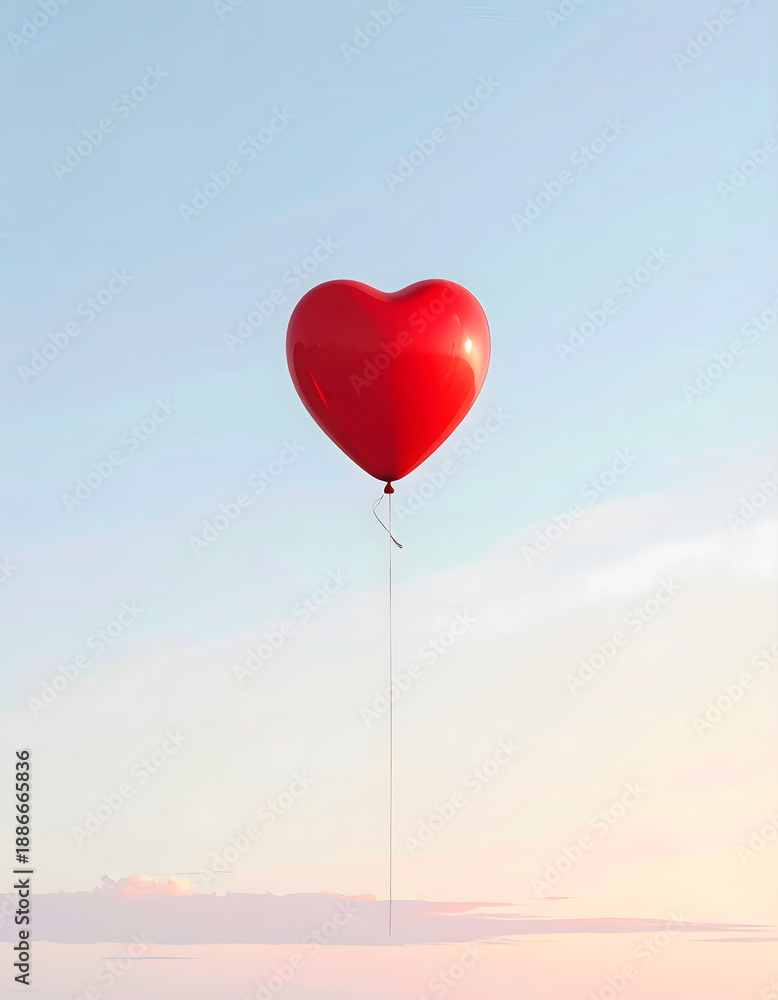 Fototapeta premium Single Red Heart Balloon in Sky