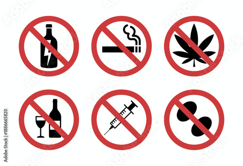 No Drugs Sign Vector Icon Featuring Prohibited Symbol Isolated on White Background