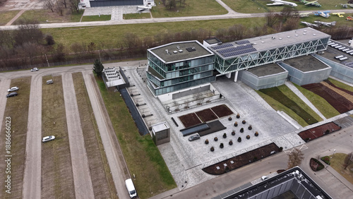 Slika na platnu Renewable energy powered data center from aerial view