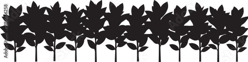 Seamless row of plant silhouettes forming border or forest background illustration vector line art design