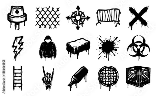 Stencil Graffiti Street Culture Element Kit for Urban Underground Graphic Design and Apparel
